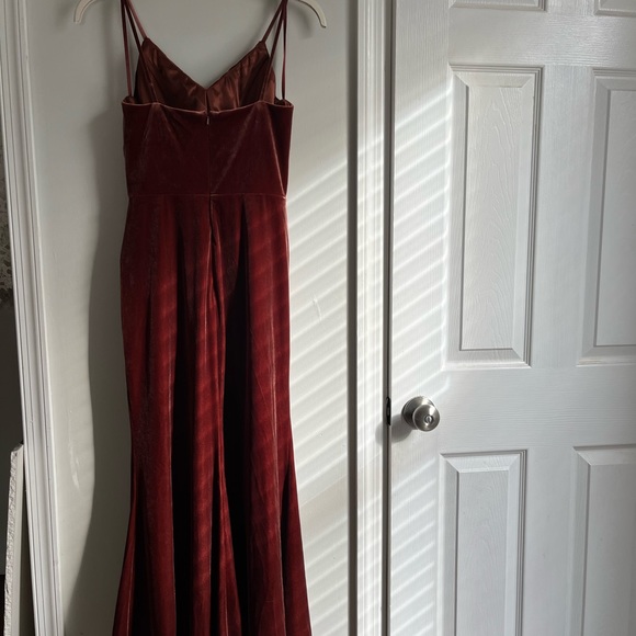 Revelry Terracotta Rory Velvet Bridesmaid Dress - Picture 3 of 10